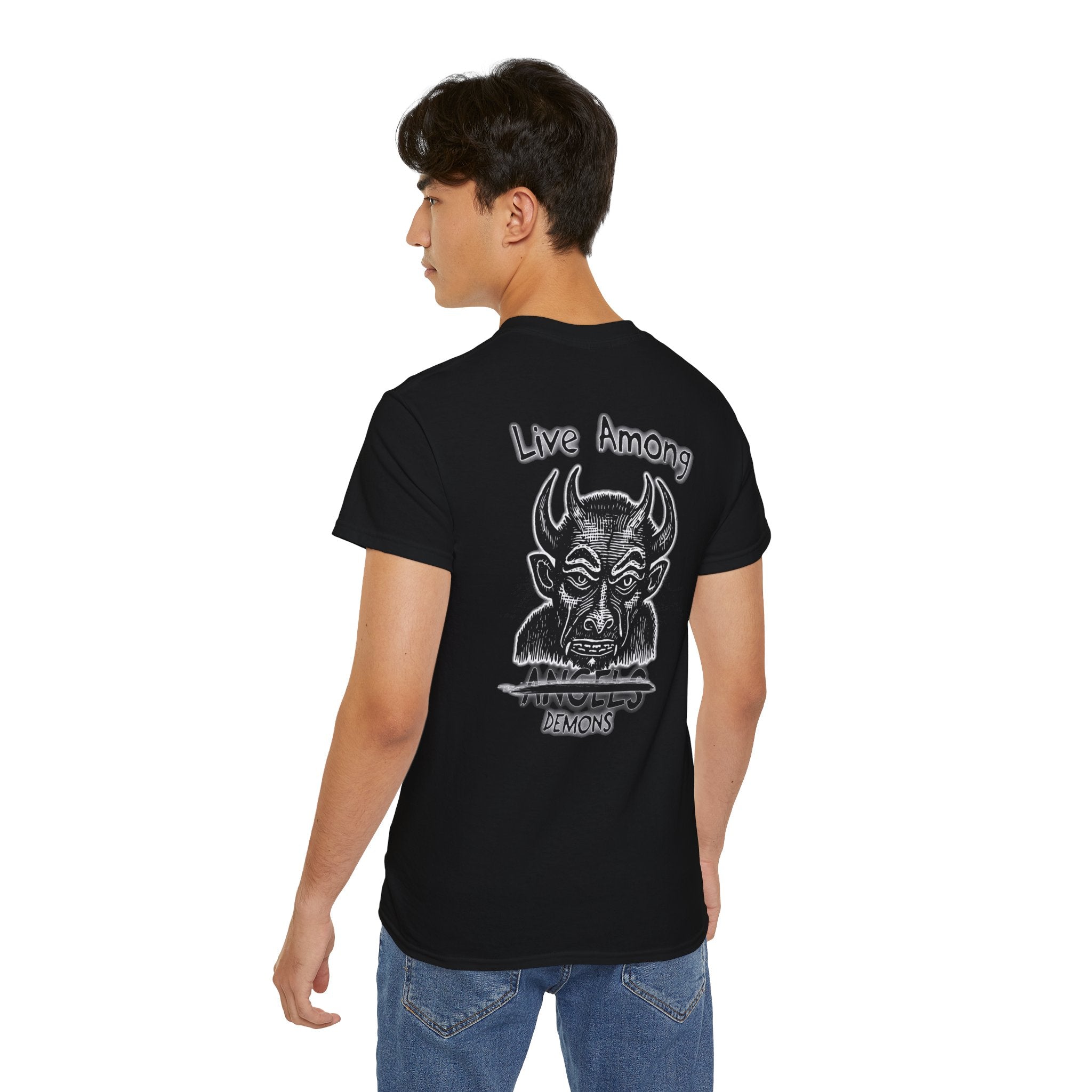 Live Among Demons - Unisex Cotton Tee (Back) - Damned Threads
